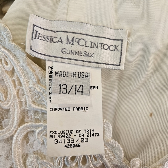 Vintage Jessica McClintock Gunne Sax Velvet Lace off shoulder dress Size 13/14 - Picture 8 of 9